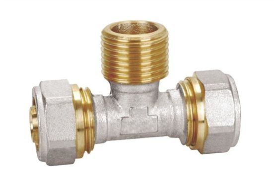 PF5007 สีทองแดง Pex -al pex เพศชาย ความดัน Tee Max 25 Bar Threaded ISO228/1 16X1/2