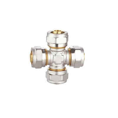 Pex Al Pex ข้อต่อทองเหลืองแบบสวมอัดเส้นผ่านศูนย์กลางเท่ากันสี่ทาง PF5010